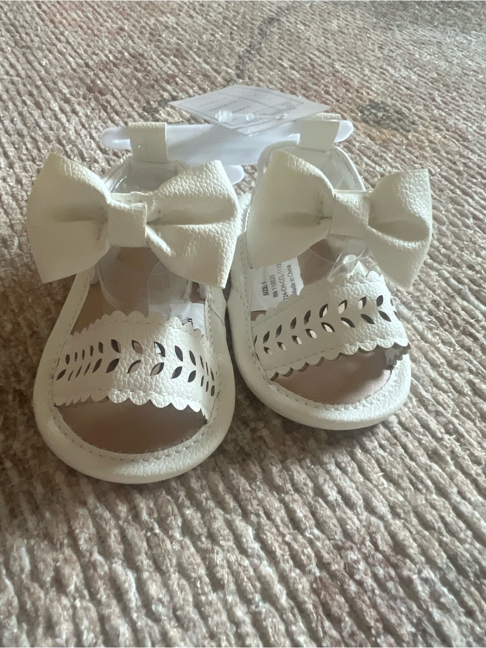 Baby Bow Accent White Sandals for Walkers